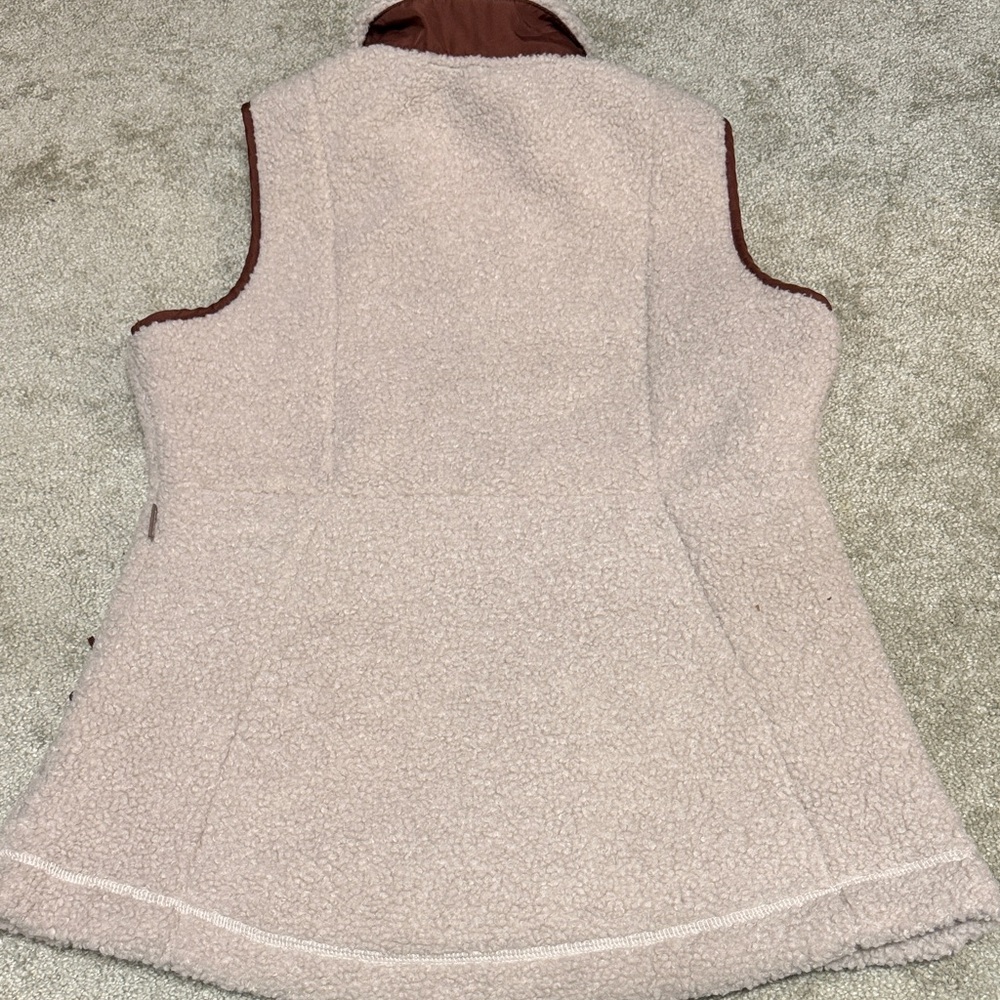 Long Cream and Brown Sherpa Vest - Picture 5 of 5